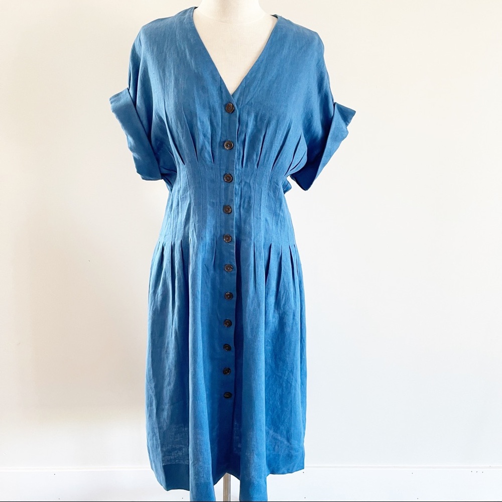 Sea New York Blue Coraline Pleated Linen Dress 4